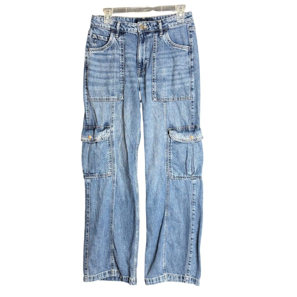 Aeropostale Womens Size 6 Utility Cargo Jeans Blue Denim Wide Leg Y2K Baggy - Picture 2 of 16